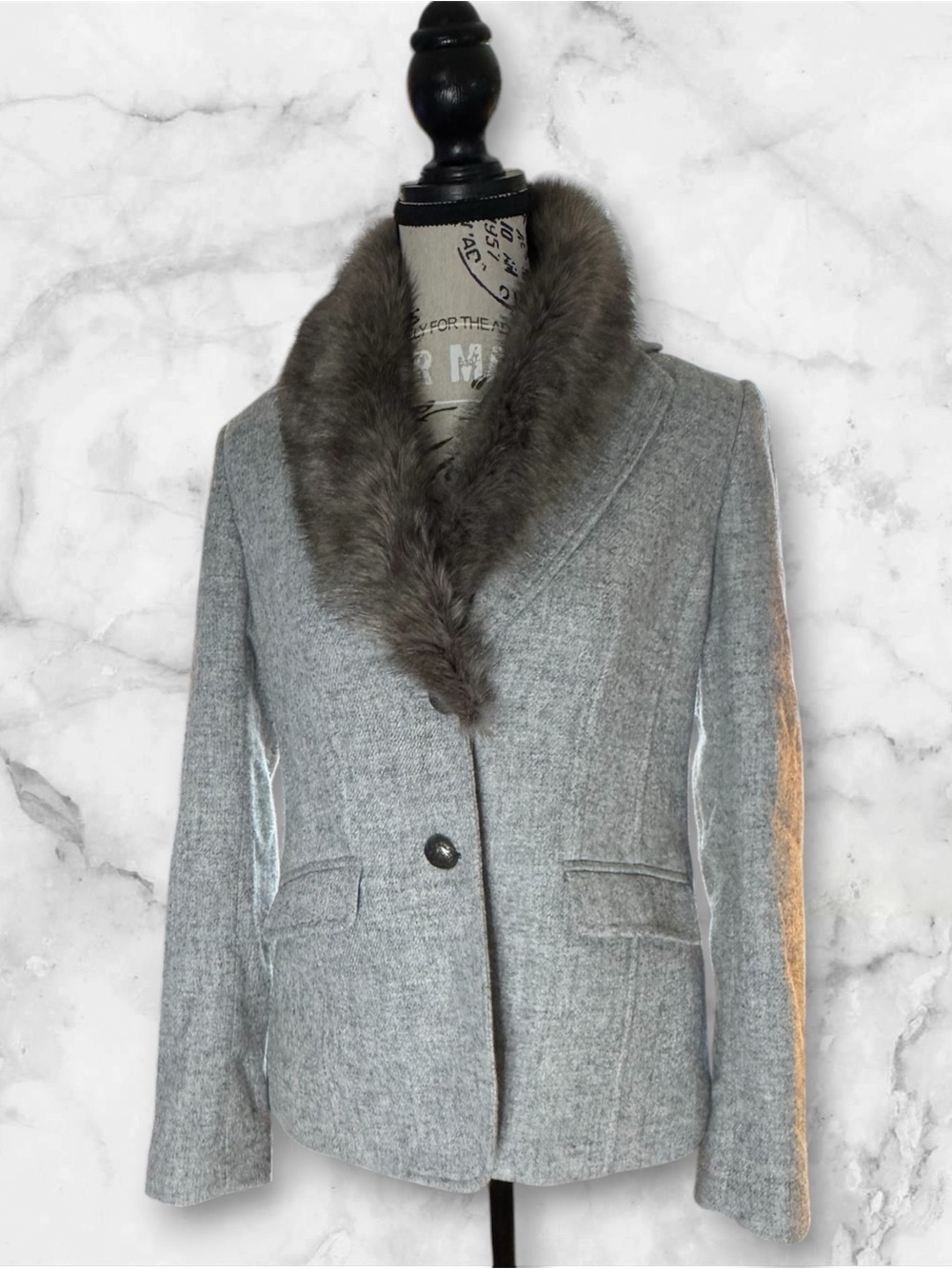 Talbots classic Shetland blazer featuring a detachable faux fur collar